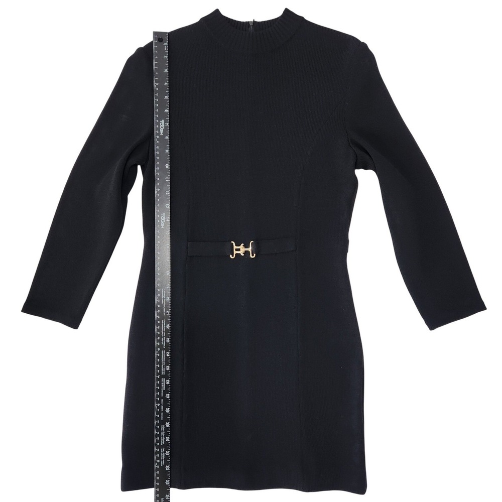 ST JOHN COLLECTION Black Santana Knit Mock Neck Belted Sheath Dress Size 8 - Picture 12 of 13